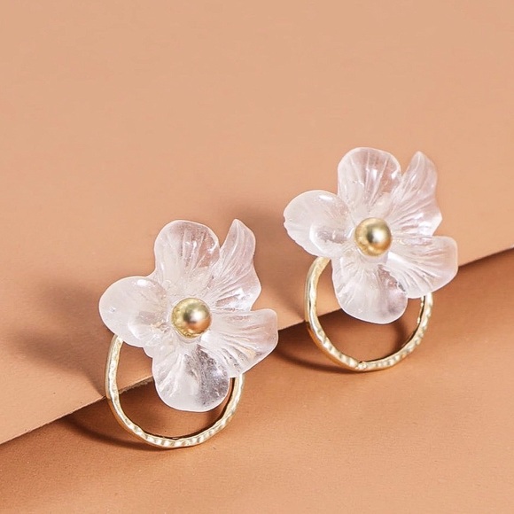 2/$20!  Flower Studs w/Gold Circle Jacket Earrings - Picture 2 of 8